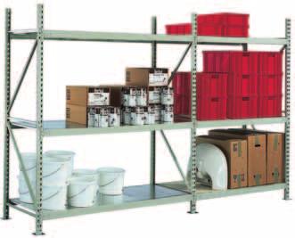 META MINI-RACK Long Span shelving Complete bays - finish RAL 7035 The alternative to Pallet Racking for big and heavy items Frame: powder coated RAL 7035 Light grey Bracing: Inlay decks: Chipboard