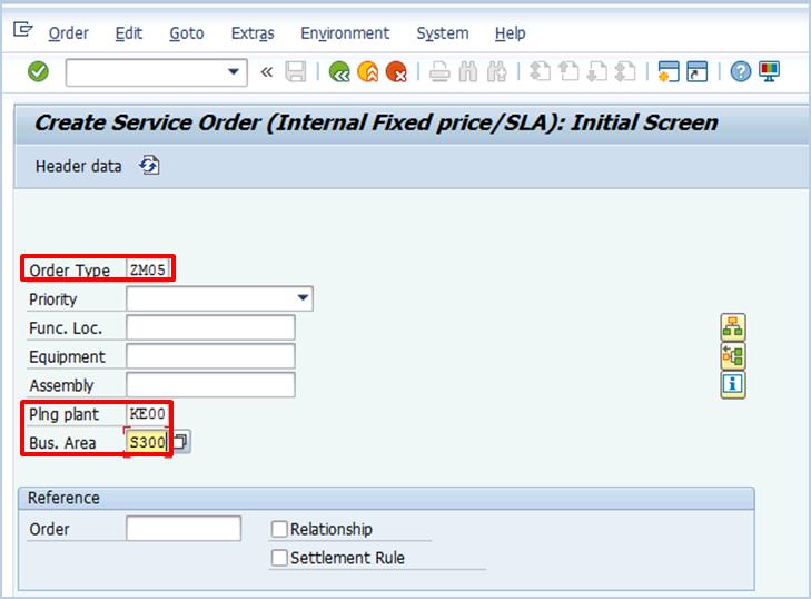 Job Aid: Equipment Update SLA Word Order Scenario Start the transaction with the T-code IW31 to create a Service Order.