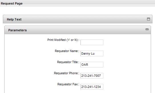 In the Request Page, type in the Requestors Name, Title, Phone and Fax and