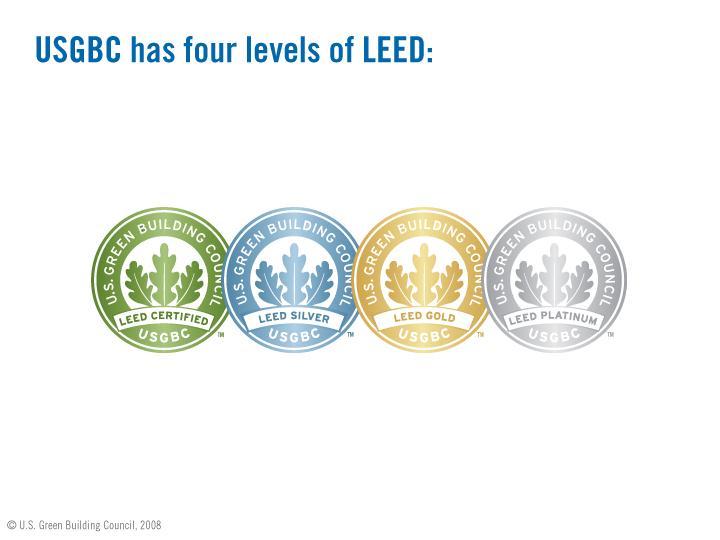 LEED Certification is a Rating System USGBC established four levels of LEED that Evaluates: Sustainable Site Water Efficiency Energy &