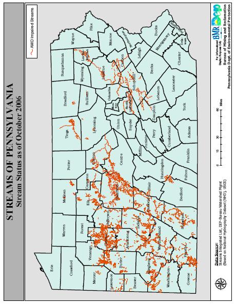 Historical Perspective of Mine Drainage Treatment in Pennsylvania Extent of AMD Problems in Pennsylvania (Currently over 4,600 miles of streams impacted)