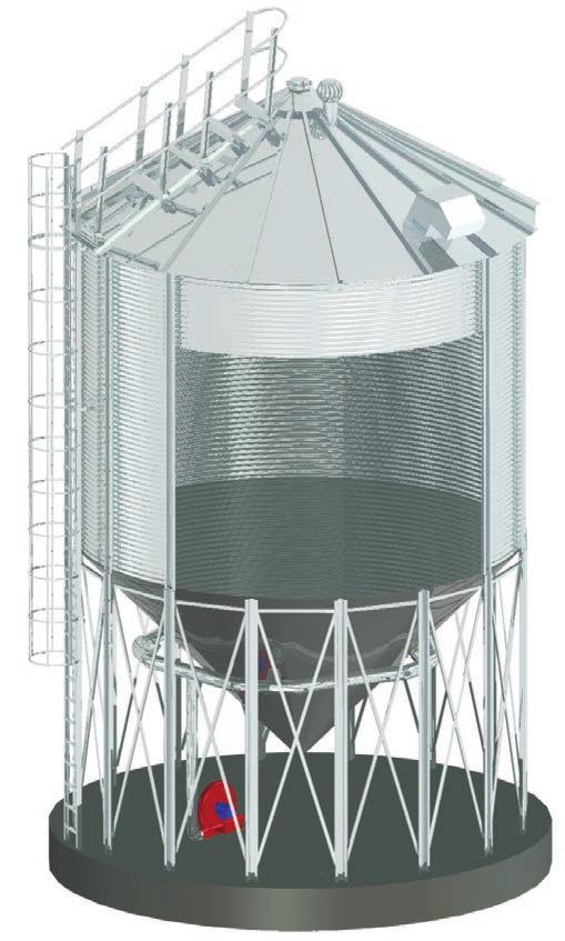 silo allows for the air to flow through the stored grain, replaces the traditional grain maintenance method involving shovelling protects