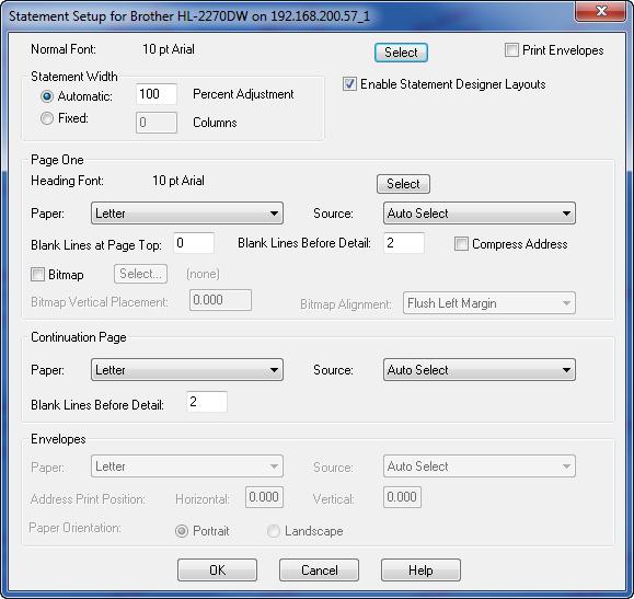 Setting Up the Statement Printer Tabs3 Billing has additional printer configuration options for statement printers. To define the statement printer options 1. From the File menu select Print Setup. 2.