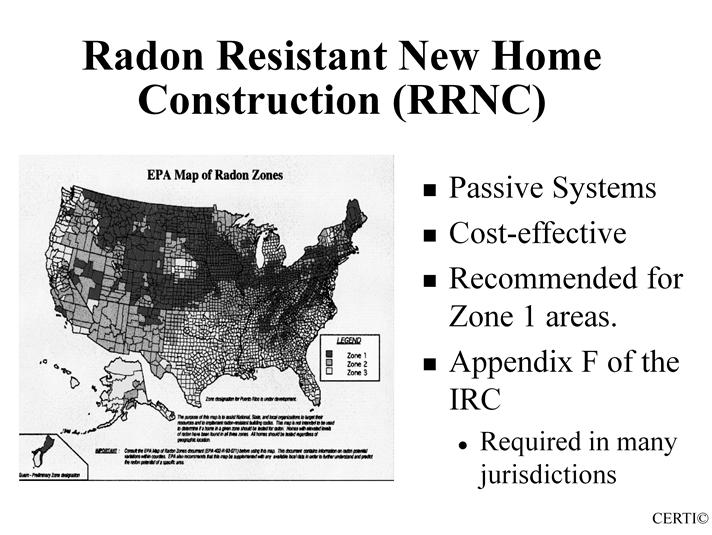 Topic 8 - Audio 64 EPA Map of Radon Zones Designations drawn in by county boundary to match code jurisdictions Indicates the potential for a short-term measurement in the lowest portion of the home