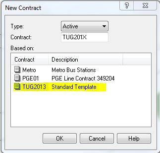 Change the Type to Active, enter the new contract number, and highlight the template (standard contract) to use as the basis of the new contract. Click Ok when finished.