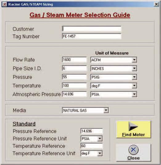 Through the use of an internal RT and an external pressure sensor (optional), the flow meter software will compensate for changes in pressure and temperature, to achieve an accurate mass flow