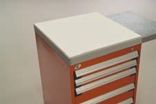 and protects the cabinet against impacts; Particle board top with stainless steel cover (brushed finish #4); Excellent corrosion and chemical resistance; The top respects the CARB regulations on