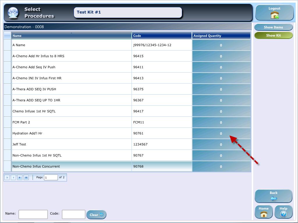 Create New Kits Use the Select Procedures screen to search for and select any procedure codes.