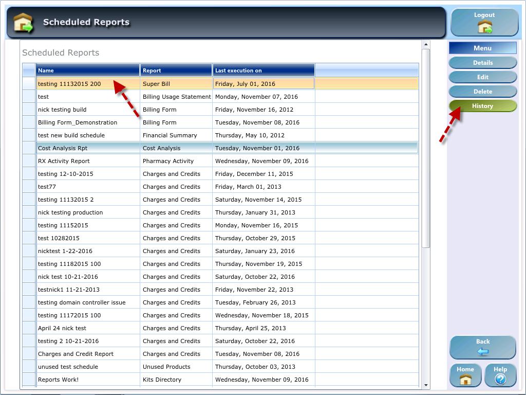 Viewing Scheduled Report History Select a scheduled report and