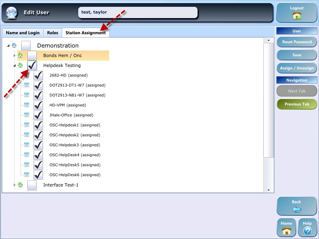 Editing Users Edit user station assignments in the Station Assignment tab.