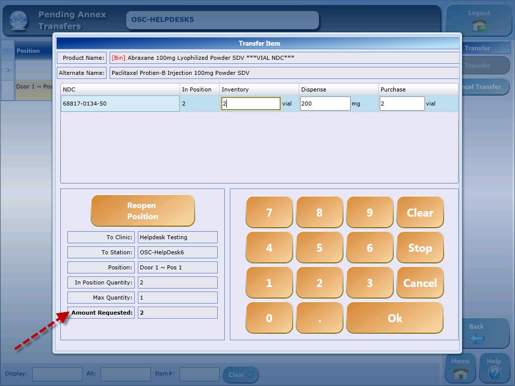 Send an Annex Transfer Once the item(s) is selected, a transfer item calculator will be displayed.