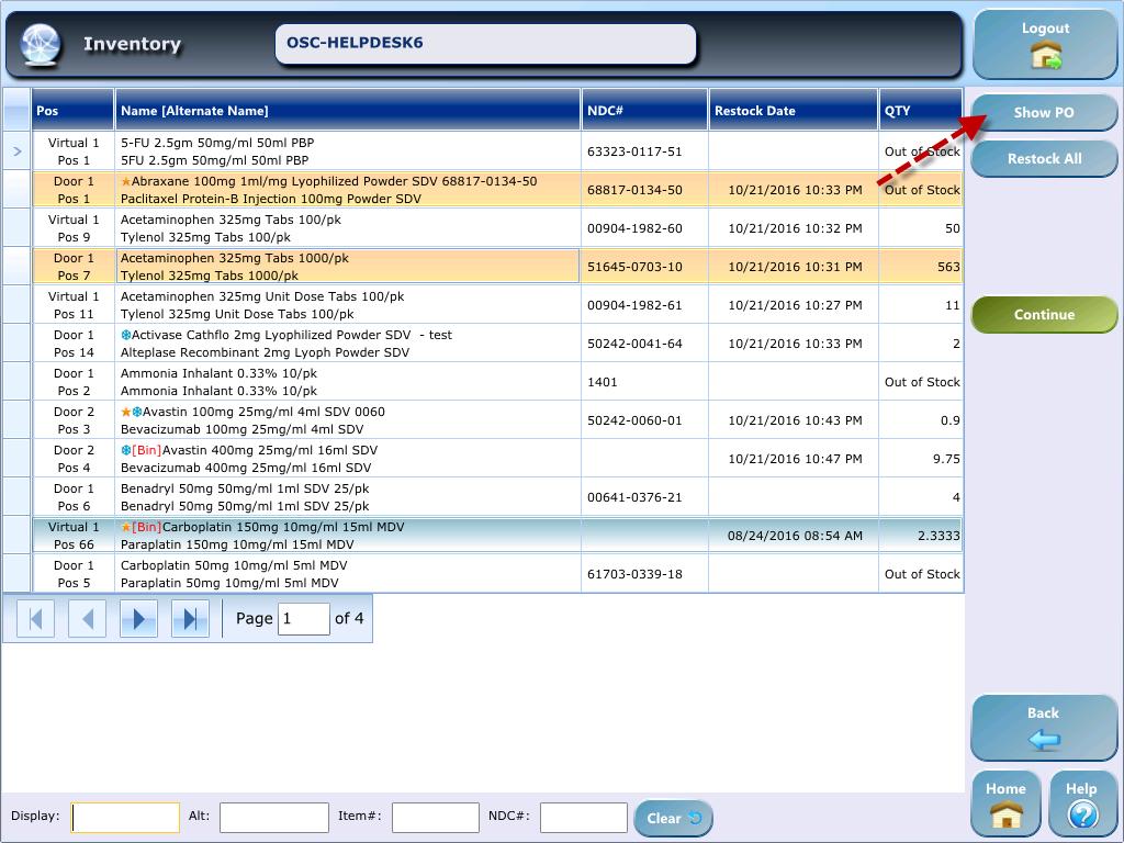 Restock a Purchase Order In the restock screen, select Show PO to view