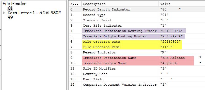 File Records File Header Record (Type 01) First record of file containing: Origin / Destination Routing Numbers and Names Creation Date and Time File Control Record (Type 99) Contains file control