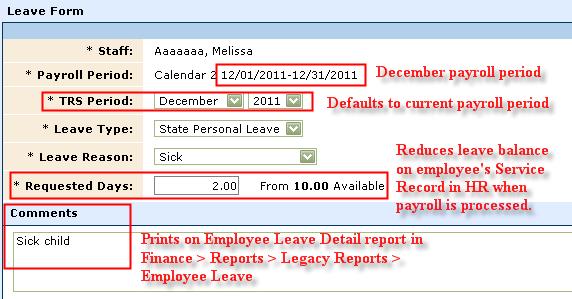 Example #1: Leave Form reporting leave in same TRS Period no docks
