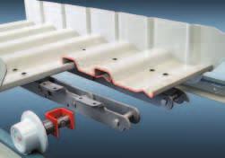 Deep-Drawn Pan Conveyor - Detail The characteristic profile of the pans with their contact-free overlapping offers high rigidity with large pan widths and a closed surface in the return stations.