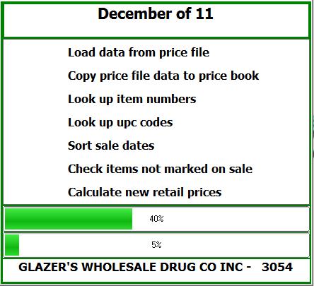 Respond to the question This file contains sale information for Month of Year, Do you want to process it. 7. Progress bars will move during the 7 steps of loading the price file. 8. Click OK.