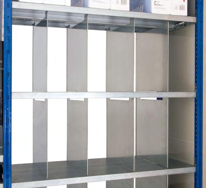 The dividers can be positioned every 50mm along the shelf and