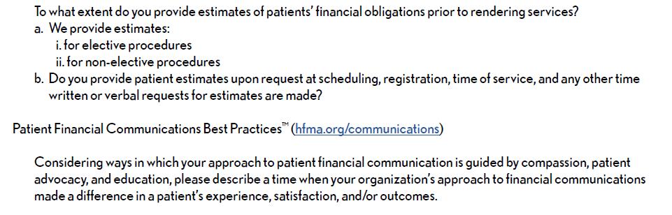 Appendix: Essential Performance Questions Note: Patient Financial Communications Best Practice
