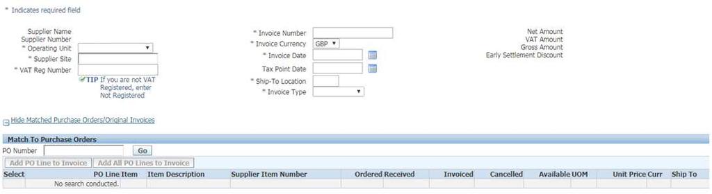 P a g e 9 Create An Invoice I (if Purchase Order is missing in JLP isupplier) How to create an invoice if you cannot