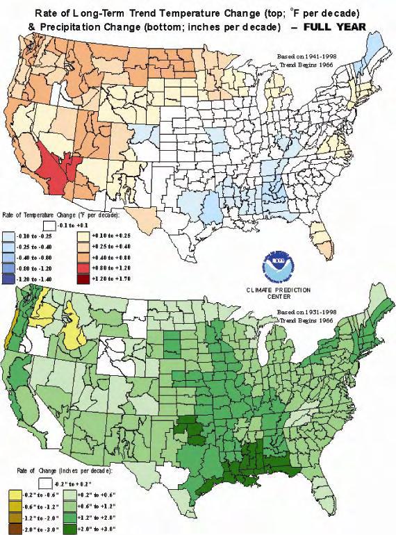 Change per decade Medford, OR 0.25 to 0.4 degrees 1.2 to 2.0 inches Sacramento Valley, CA 0.1 to 0.25 degrees F 1.2 to 2 inches rainfall San Joaquin Valley, CA 0.25 to 0.4 degrees F 0.