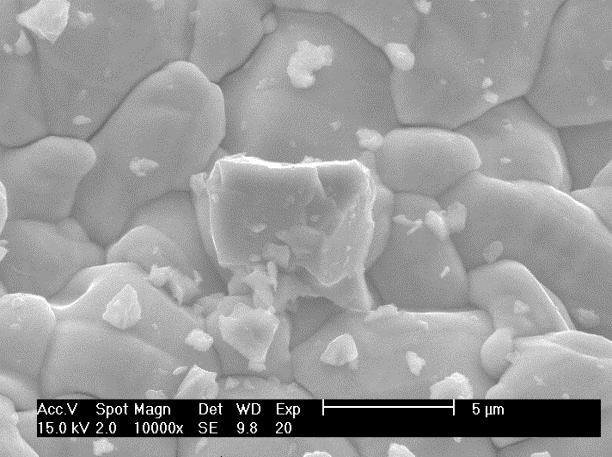 Iron oxide Figure 8. SEM image obtained from spent 10wt% FeOx/ n-zro2. An EDS line scan was done over this section of catalyst to identify the iron oxide particle shown in the figure.