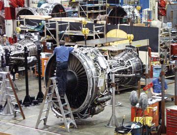 Aircraft engines are overhauled after