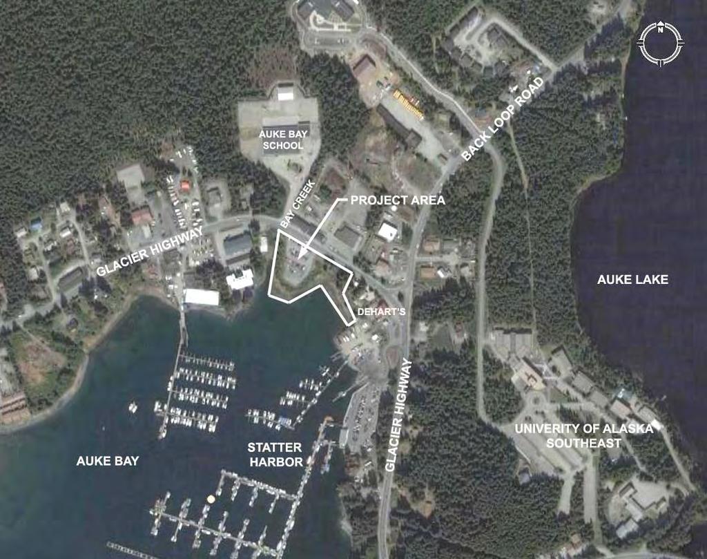 GENERAL The site is located in Juneau, Alaska adjacent to Auke Bay. The site includes the land to the immediate west of the existing Statter Harbor facilities to the eastern edge of Bay Creek.