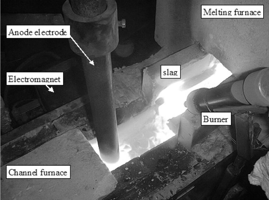 The second part of the channel furnace has a uniform slag flow direction towards the overflow (about 4 mm/s), permitting the undisturbed settling of inclusions.
