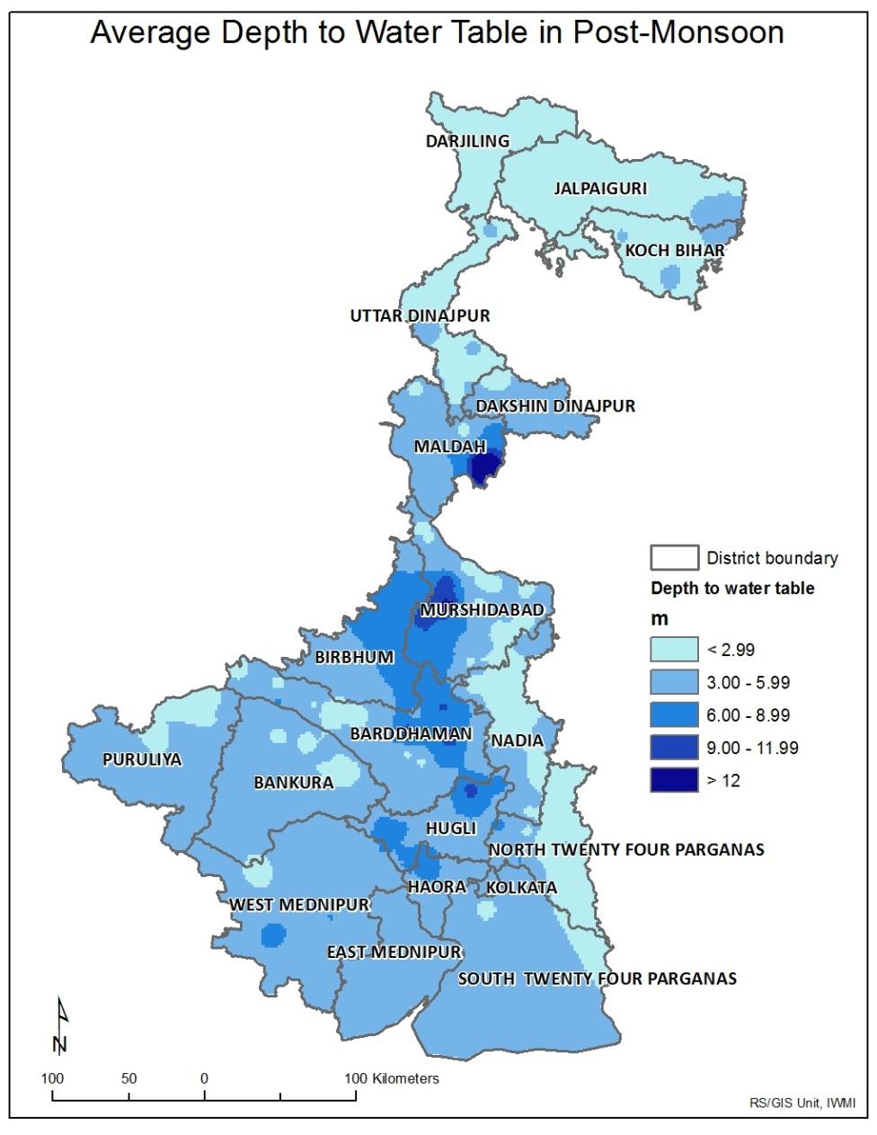 West Bengal: Alluvial aquifers, low groundwater use and high recharge Water tables recover after monsoons and average depth to water