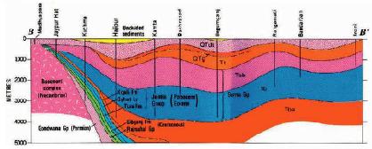 10: NS Geological cross section drawn with deep petroleum exploration logs (from GWTF, 2002 after Alam et al.