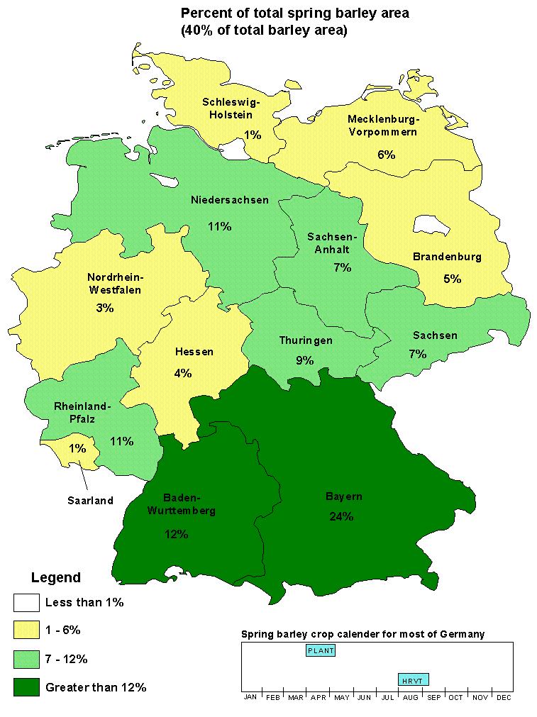 Barley production in Germany Area total (mill.