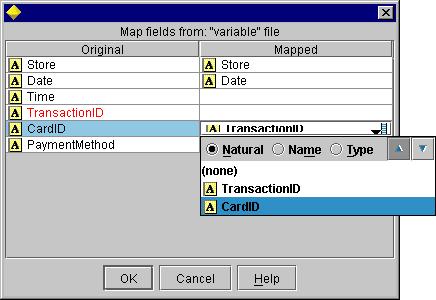 Examining Mapped Fields Once you have selected the point at which one data stream or data source will be mapped to another, a dialog box opens for you to select fields for mapping or to