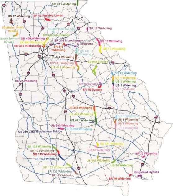 Georgia Freight Arteries-non interstate 58 projects 10