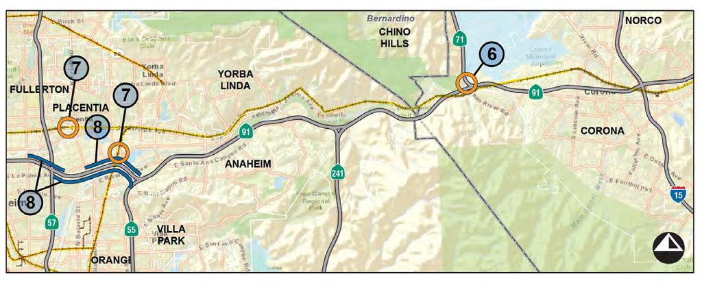 Projects By Year 2025 Projects for implementation by 2025 include the interchange improvements at SR-71/SR-91, Metrolink station improvements, and SR-91 widening improvements between SR-57 and SR-55.