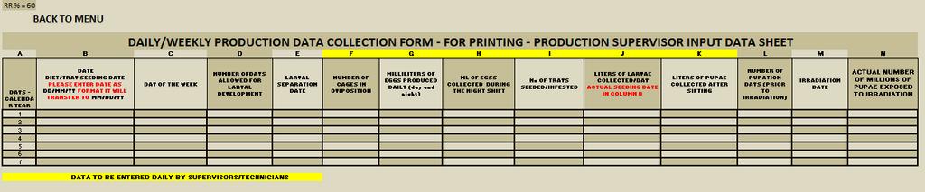 Figure 12. Daily / weekly production data collection form (Sheet 10).