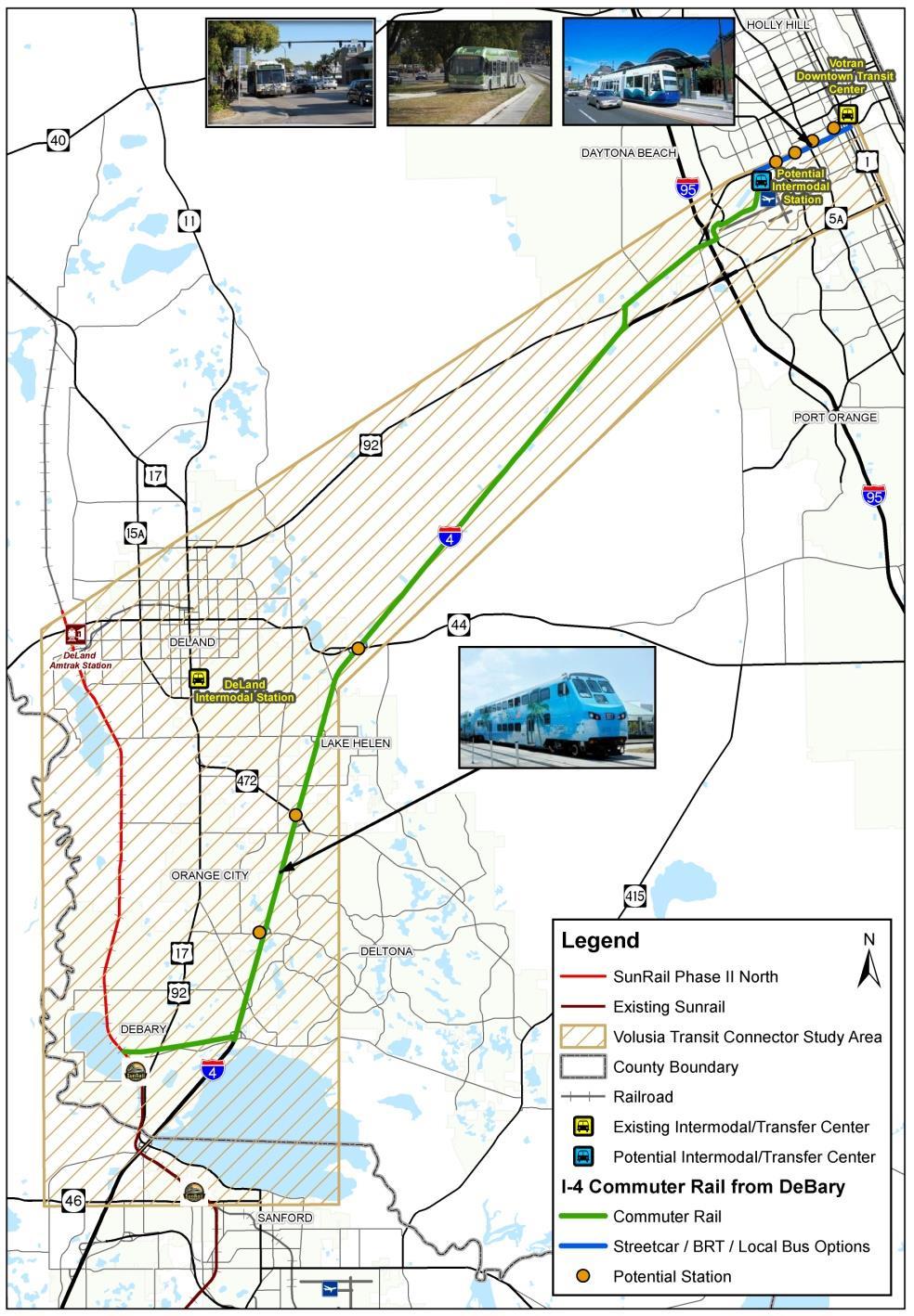 Alternative 2 I-4 Commuter Rail from DeBary Extension of commuter rail to Daytona Beach via utility corridor and