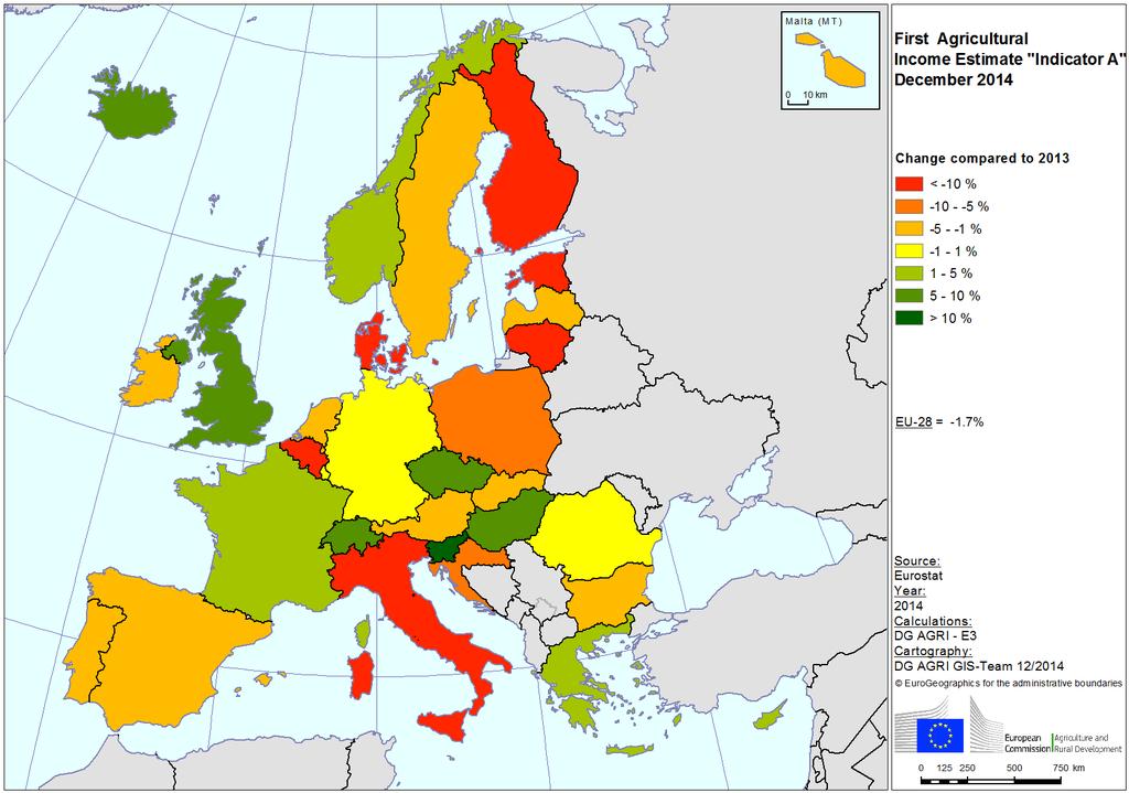 Labour force in the EU, per country group (thousand AWU) Results by Member State differ substantially, both