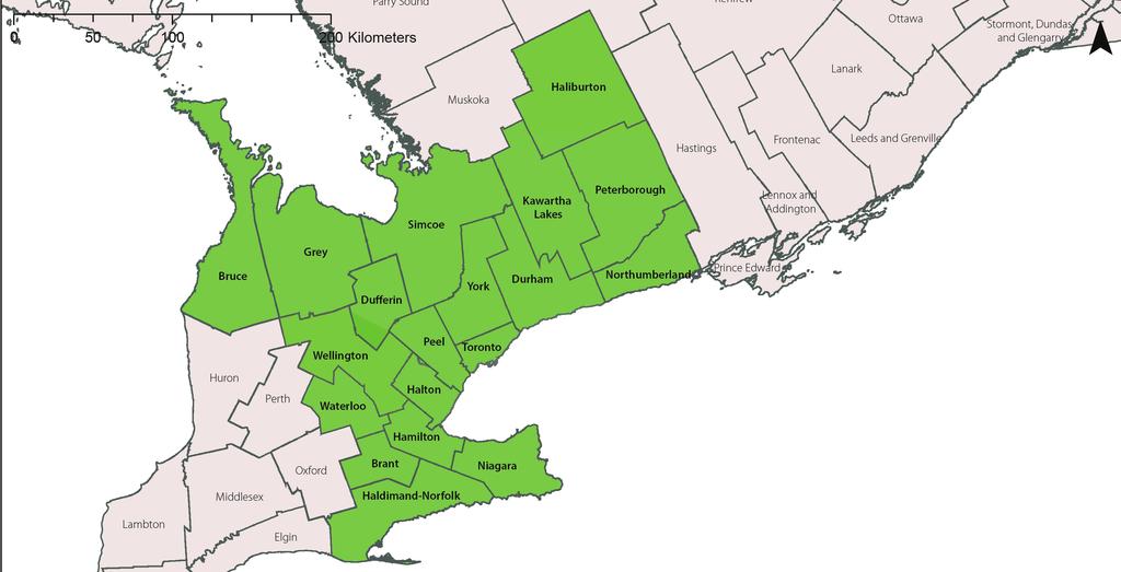 2.3 CENTRAL ONTARIO REGION The region of Central Ontario consists of the following Census Divisions: Brant, Bruce, Dufferin, Durham, Grey, Haldimand-Norfolk, Halton, Hamilton, Kawartha Lakes,