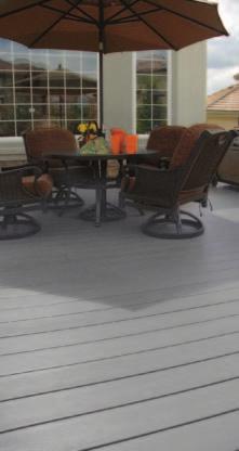 Harbor Gray Canyon Brown Pro-Tect decking comes in two popular colors, Harbor Gray and Canyon