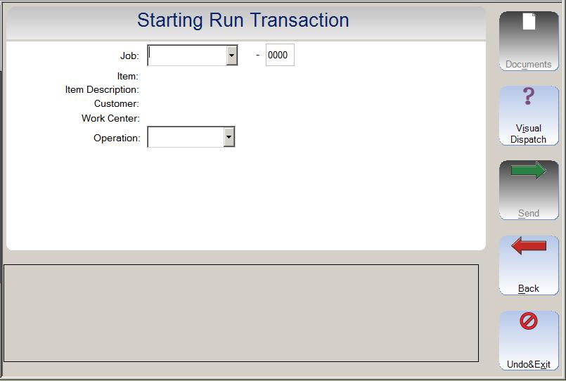 Section 6 Info Tab The second option is to choose the Visual Dispatch button when starting a Run Transaction.