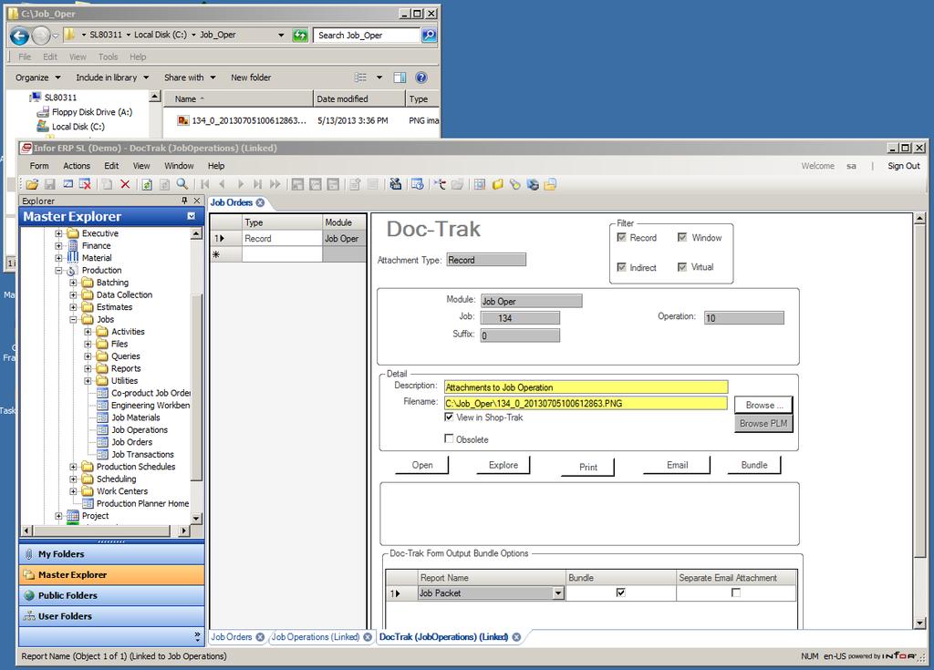 Section 8 Doc-Trak Integration The image of the frame was saved to the network location according to the Doc-Trak Document Saving rule and was attached to the Job Operation record