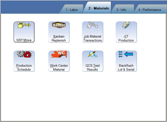 Section 2 Shop Menu B. Materials Tab Select the Materials Tab to perform tasks related to materials.