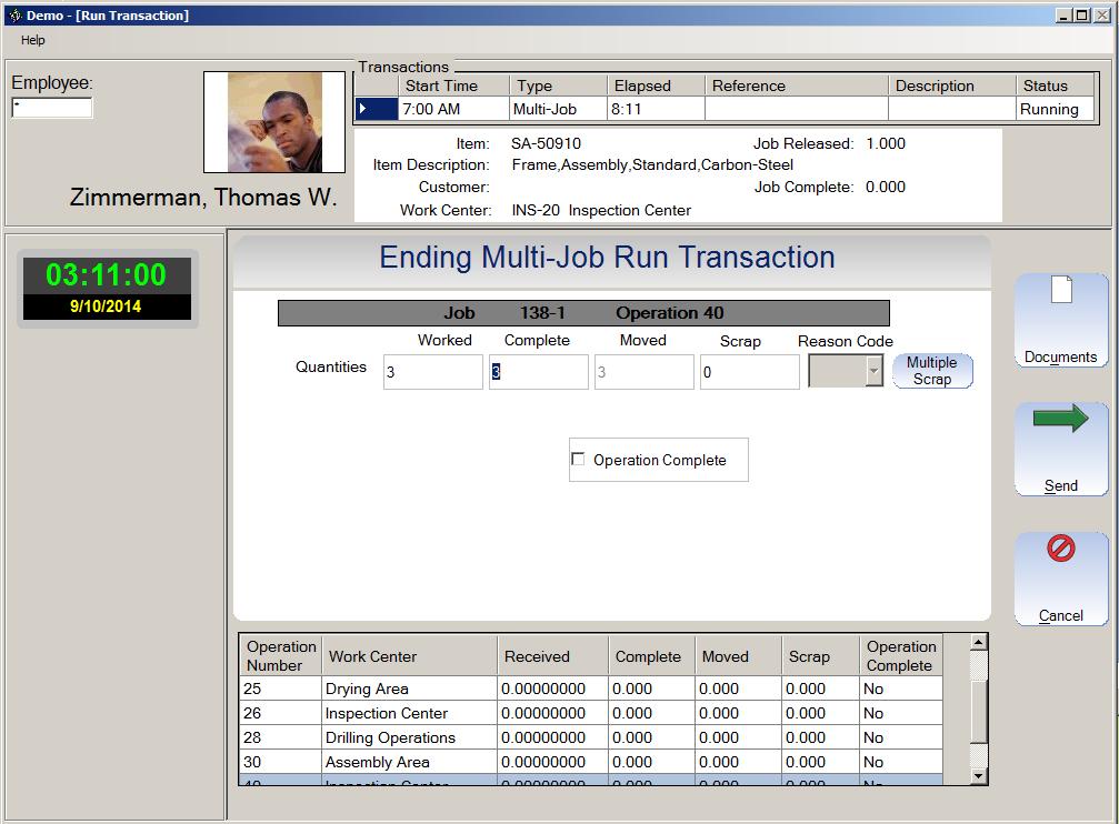 Section 5 Labor Transactions Enter Quantities for job 1: Choose the Send button when done