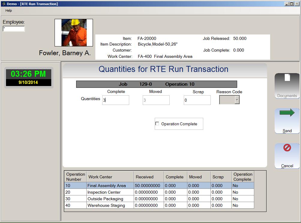 Section 5 Labor Transactions Choose Send when finished with this transaction. You will be prompted to add another RTE Run transaction.