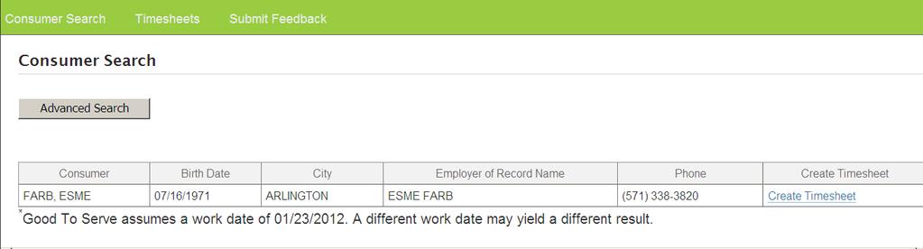 Creating a Timesheet Provider/Attendant Select Timesheet from Timesheets on the green header bar. Select Create Timesheet to submit a timesheet online.