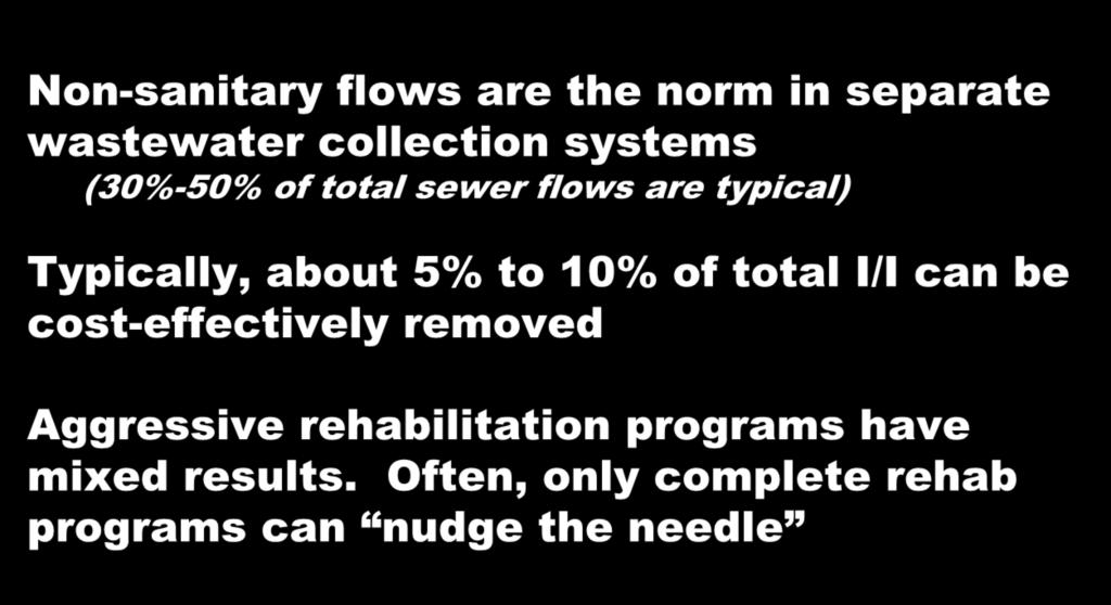European Communities Non-sanitary flows are the norm in separate wastewater collection systems (30%-50% of total sewer flows are typical) Typically, about 5% to