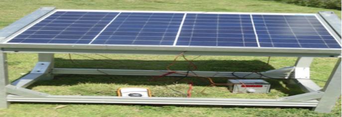 Experimental setup for solar panel placed in grass field (without cooling). 3. Experimental Work A solar panel of 60Wp with Open circuit voltage (V oc ) 21.6V, Short circuit current (I sc ) 3.