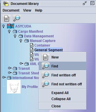 ASYCUDA menu. Select Cargo Manifest, Data Management, Manual Capture.