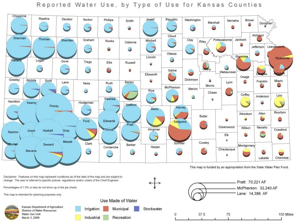 groundwater depletion or quality problems for their area of the state. Irrigation accounts for 85 percent of water use in Kansas, which is higher compared to U.S.