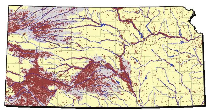 Figure 4: Distribution of Kansas points of diversion (KDA, DWR). for south central Kansas is the Big Bend Prairie and the Equus Beds aquifers, collectively knows as the High Plains Aquifer.